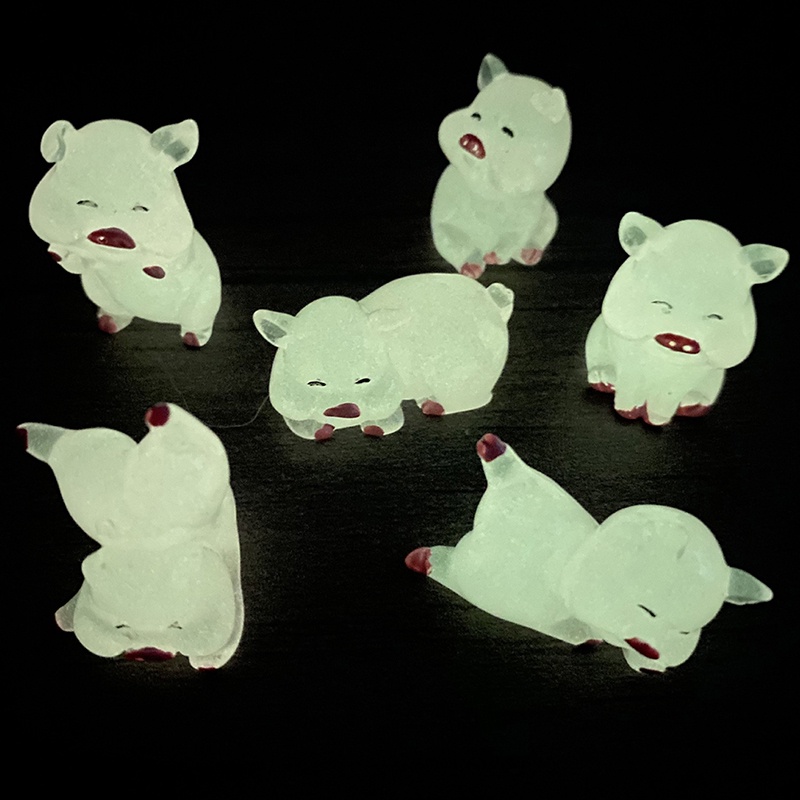 Đồ Chơi Hình Chú Heo Bằng Nhựa Resin Màu Dạ Quang Dễ Thương Dùng Trang Trí DIY