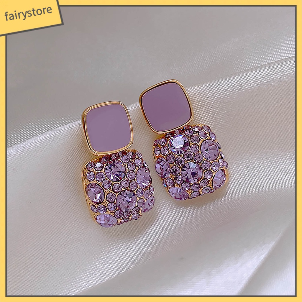 1 Đôi Bông Tai Hình Học Đính Đá Lấp Lánh Phong Cách Âu Mỹ Thời Trang Cho Nữ