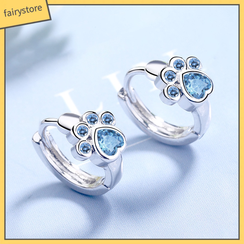 1 Đôi Bông Tai Xỏ Lỗ Hình Dấu Chân Động Vật Đính Đá Zircon Dễ Thương Lâu Trôi