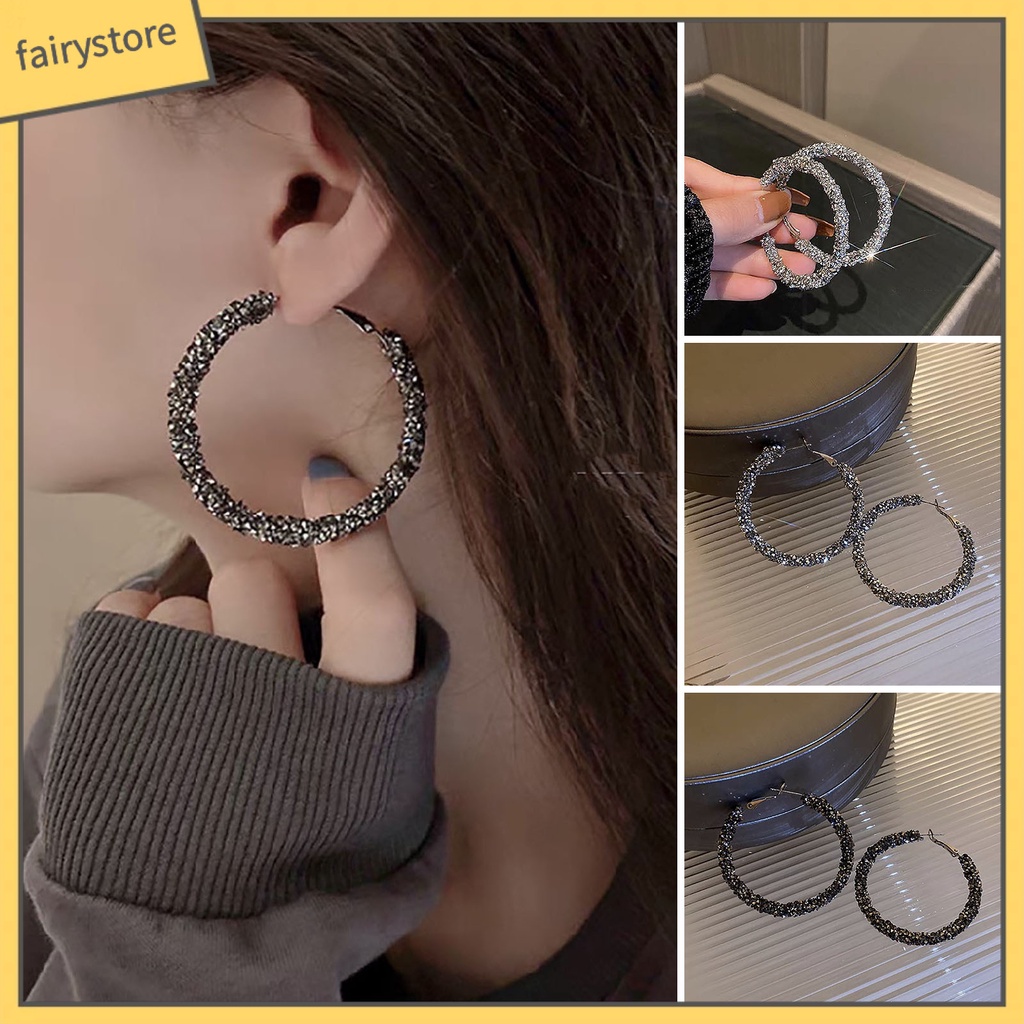 1 Đôi Bông Tai Tròn Đính Đá Lấp Lánh Thời Trang Dành Cho Nữ