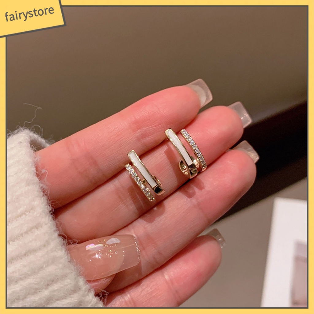 [FRO] 1 Đôi Bông Tai Thanh Dọc Dát Đá Zircon Nhẹ Nhàng Thủ Công Mỹ Nghệ Hàng Ngày Cho Nữ