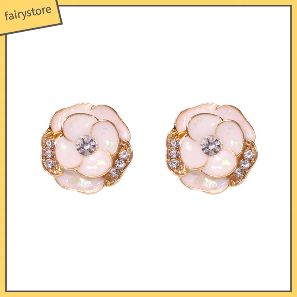 1 Đôi Bông Tai Hình Hoa Tráng Men Đính Đá Thời Trang