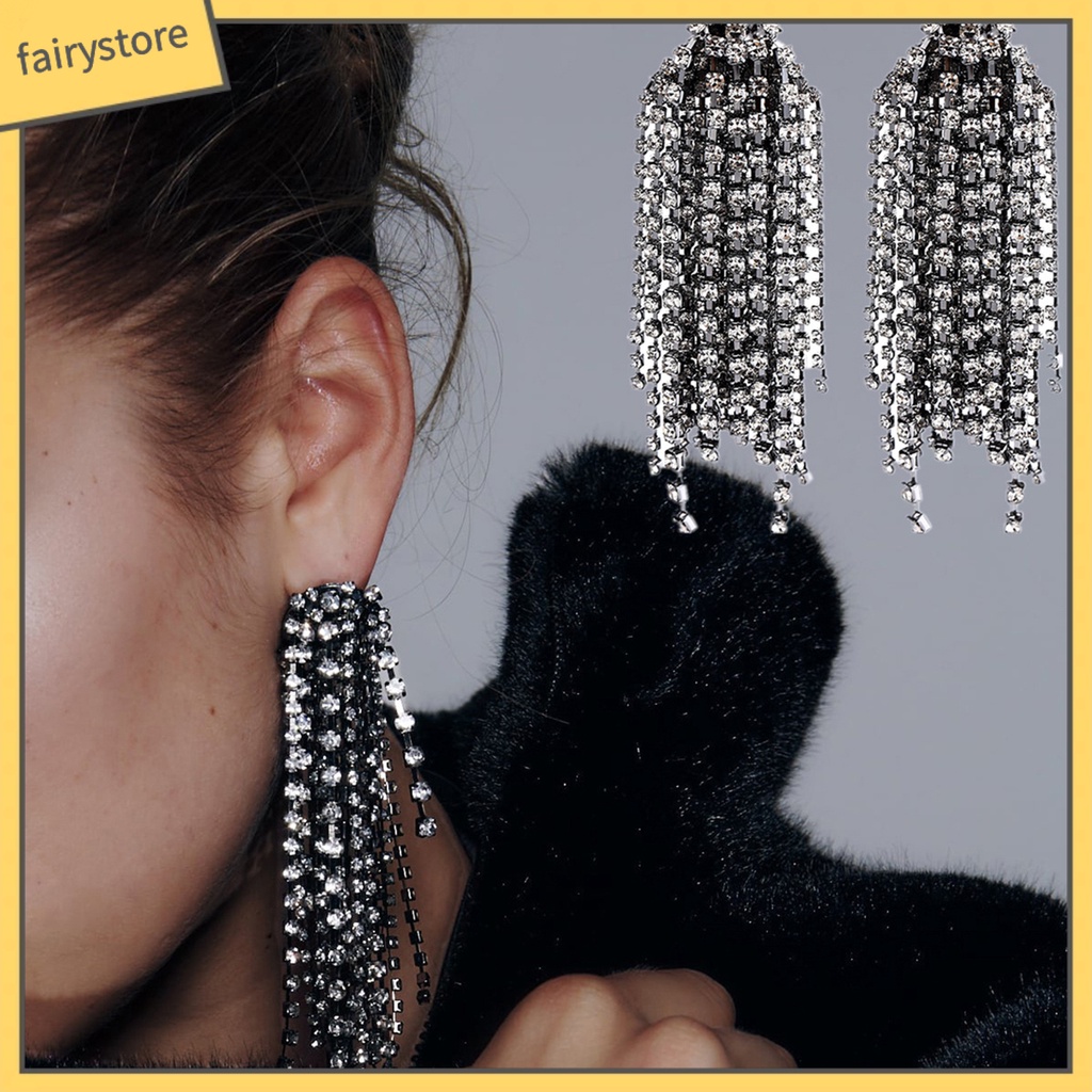 1 Đôi Bông Tai Dáng Dài Đính Đá Thời Trang Dành Cho Nữ
