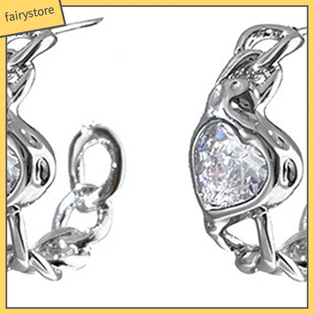 1 Đôi Bông Tai Hình Trái Tim Đính Đá Zircon Thời Trang