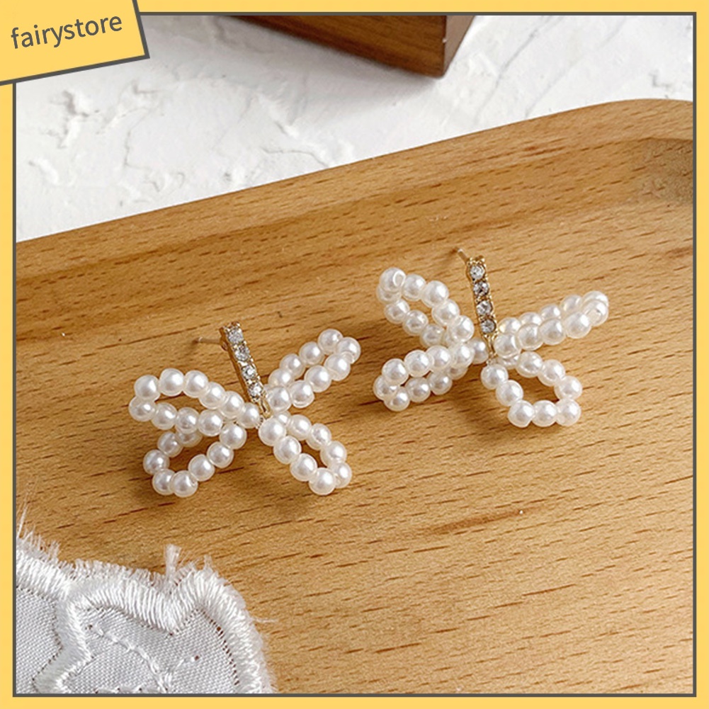 Khuyên Tai Hình Nơ / Bông Hoa / Trái Tim Đính Ngọc Trai Nhân Tạo Thời Trang Dành Cho Nữ