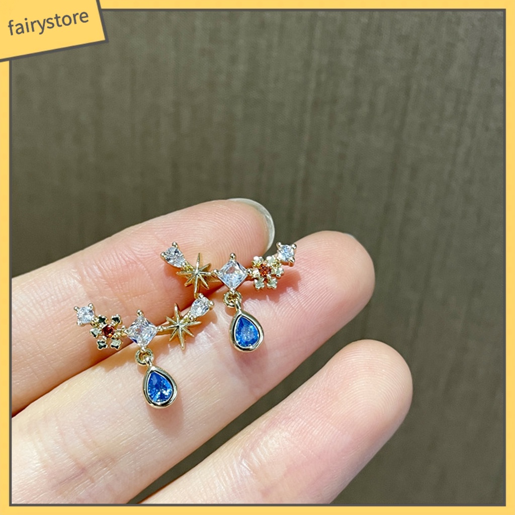 Vòng cổ / Bông Tai Đính Đá Zircon Hình Giọt Nước Màu Bạc / Xanh Dương Phong Cách Vintage Thời Trang Mùa Hè Cho Nữ