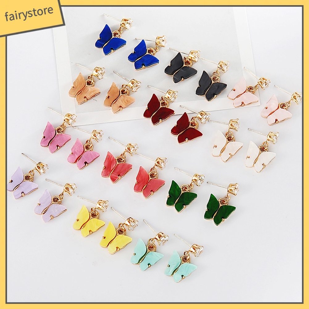 Bông Tai Hình Bướm Bằng Acrylic Đính Đá Zircon Nhiều Màu Phong Cách Đơn Giản Dành Cho Nữ