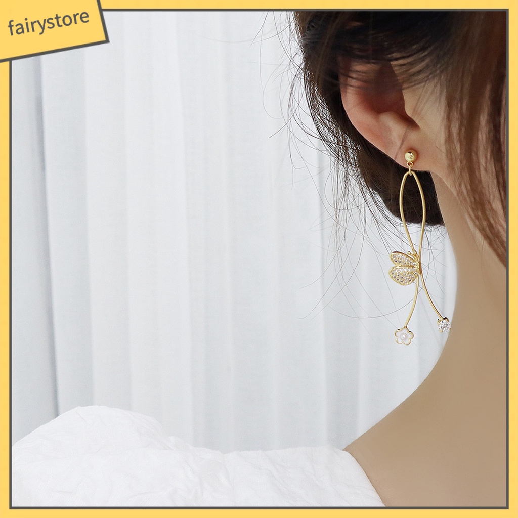 1 Đôi Bông Tai Nữ Đính Đá Ngọc Trai Nhân Tạo Hình Bướm / Chữ Thập Thời Trang