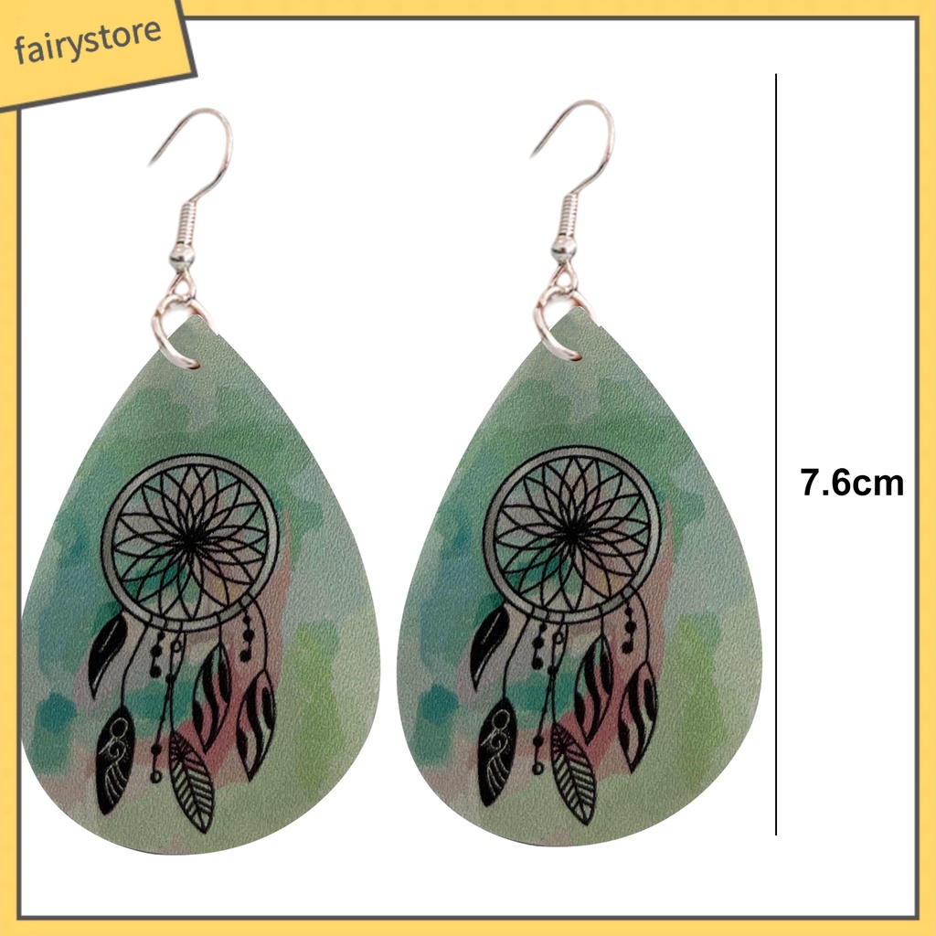 [FRO] 1 Cặp Bông Tai Móc Mặt Giả Da Nhuộm Màu Hình Giọt Nước Phong Cách Dân Tộc Thời Trang Dành Cho Nữ