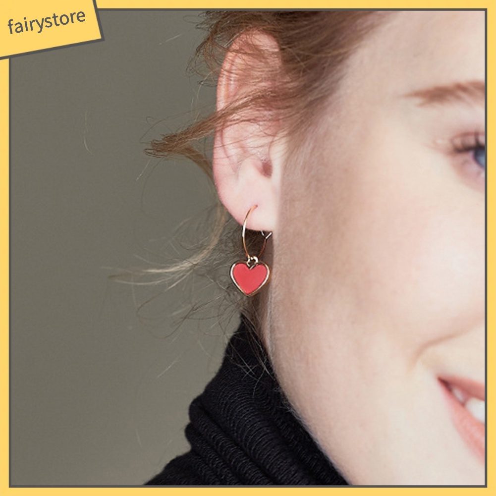 Bông Tai Hình Trái Tim Đỏ Thời Trang Dự Tiệc Cho Nữ