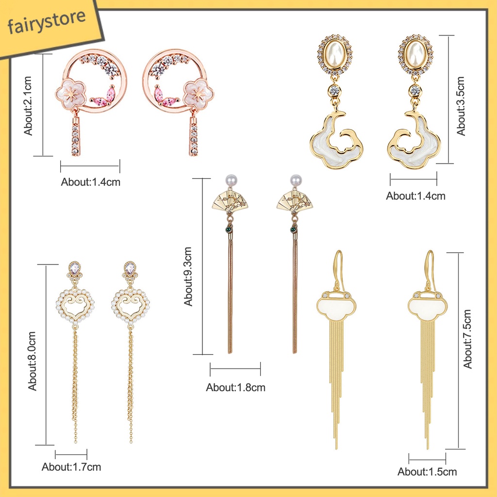 1 Đôi Bông Tai Hình Quạt Tua Rua Dài Phong Cách Trung Hoa Thanh Lịch Dành Cho Nữ