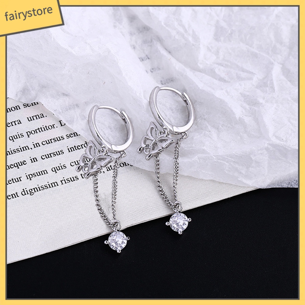 1 Bông Tai Hình Bướm Đính Đá Zircon Phong Cách Hàn Quốc Dành Cho Nữ