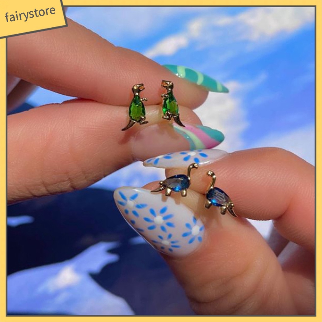 1 Bông Tai Hình Khủng Long Bằng Hợp Kim Đính Đá Zircon Dành Cho Nữ