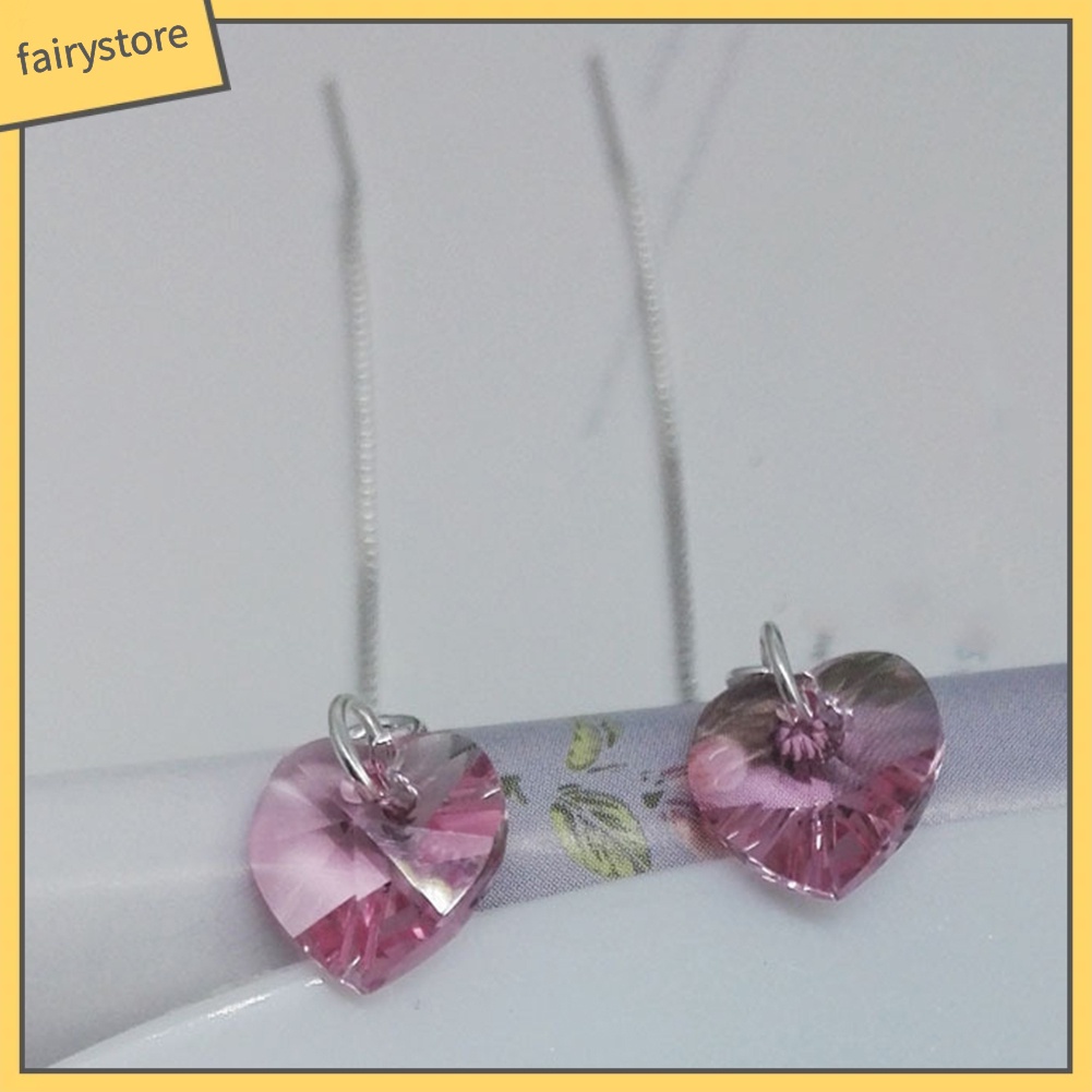 Bông Tai Chuỗi Dài Hình Trái Tim Đính Đá Thời Trang Dành Cho Nữ