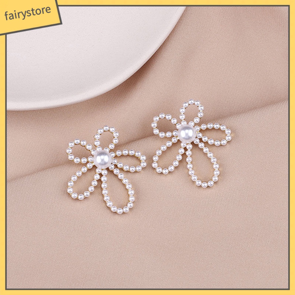 1 Đôi Bông Tai Hình Hoa Đính Ngọc Trai Giả Phong Cách Vintage