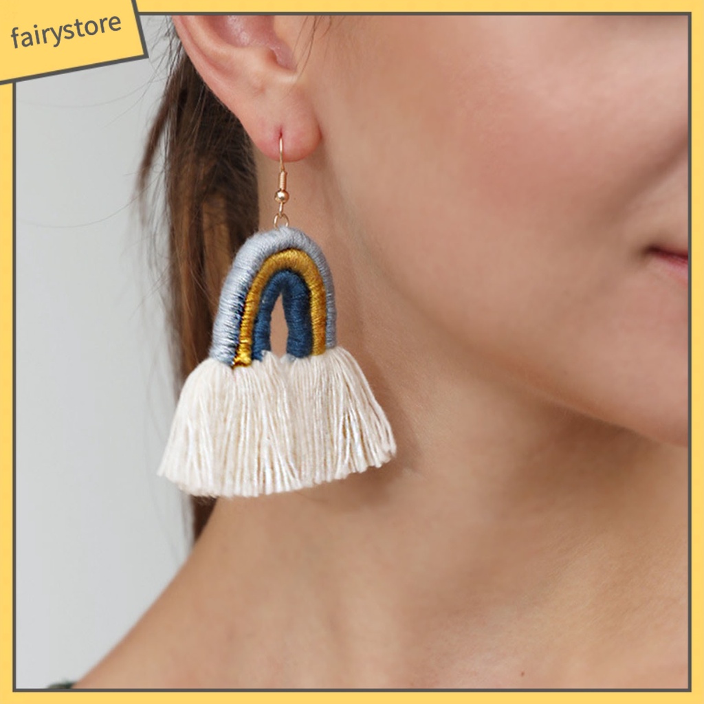 [FRO] 1 Đôi Bông Tai Móc Tua Rua Nhiều Lớp Màu Cầu Vồng Quyến Rũ Phong Cách Bohemian