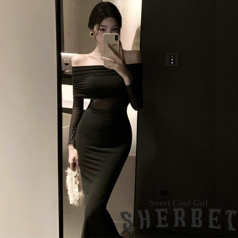 Đầm Đen Tay Dài Hở Vai Thời Trang Mùa Hè LAA8