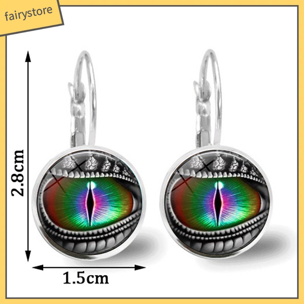 [FRO] Bông Tai Mặt Kính Cabochon Mắt Rồng Tròn Cổ Điển Quà Tặng Cho Nữ