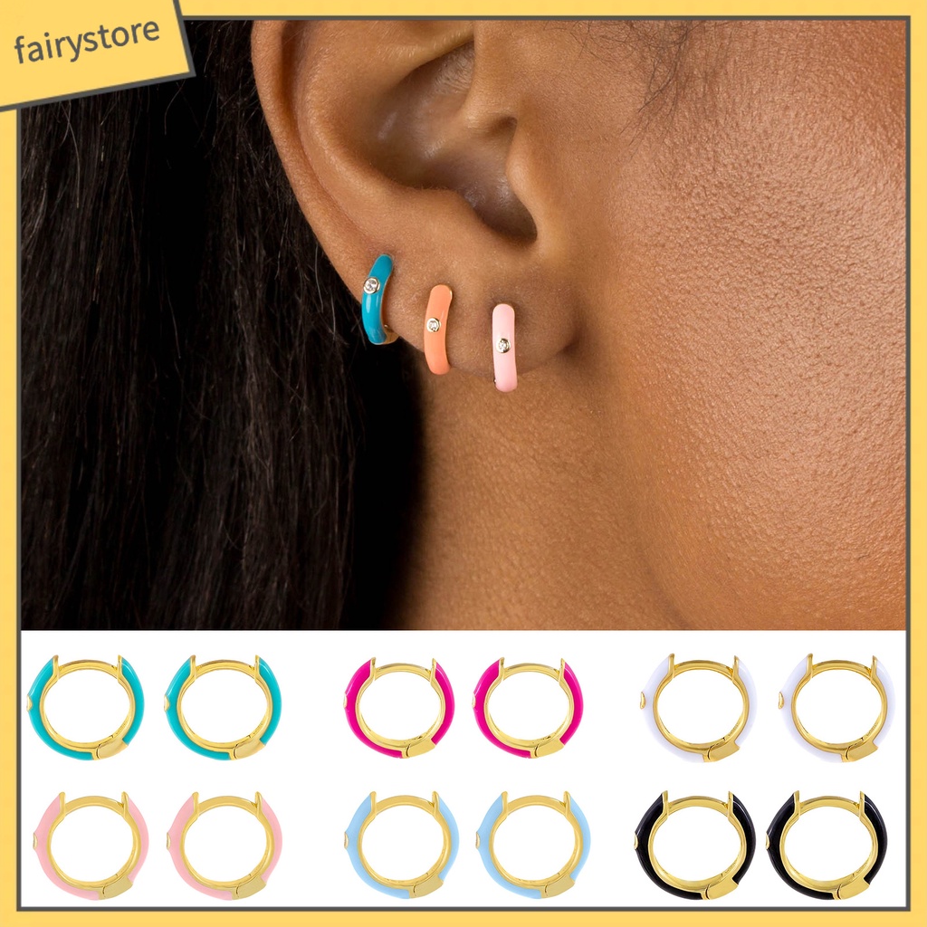 1 Đôi Bông Tai Tròn Đính Đá Zircon Bằng Hợp Kim Tinh Tế Dành Cho Nữ