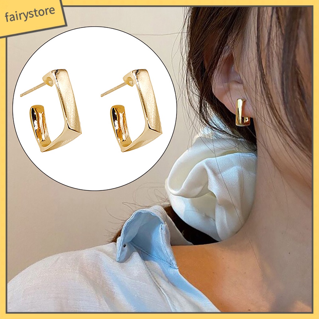 [FRO] 1 Đôi Bông Tai Dạng Vòng Hình Học Không Gây Dị Ứng Cá Tính Tuyệt Vời Không Gây Đau Cho Nữ Dating
