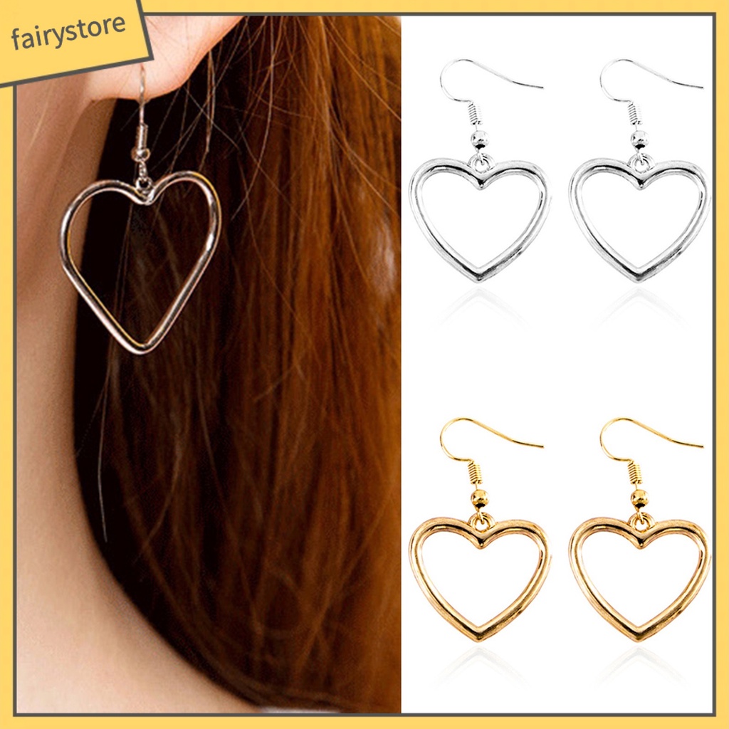 1 Đôi Bông Tai Hình Trái Tim Rỗng Thời Trang Dành Cho Nữ