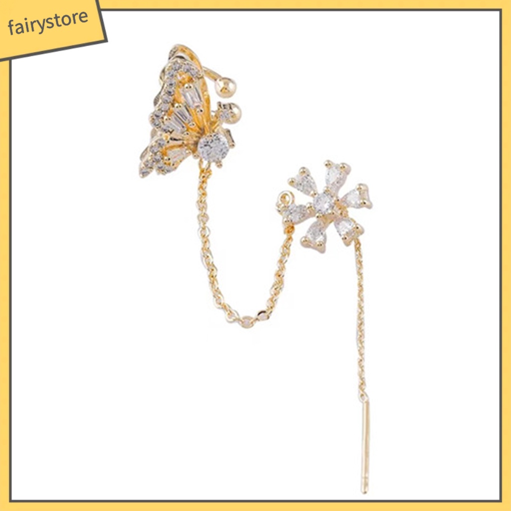 [FRO] 1 Đôi Bông Tai Dạng Kẹp Hình Bướm Rỗng Đính Đá Lấp Lánh Tinh Tế Chất Lượng Cao Trang Trí Tuyệt Vời