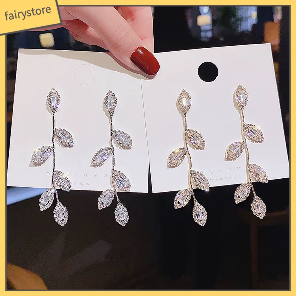 1 Đôi Bông Tai Hình Chiếc Lá Bằng Hợp Kim Đính Đá Zircon Dành Cho Nữ