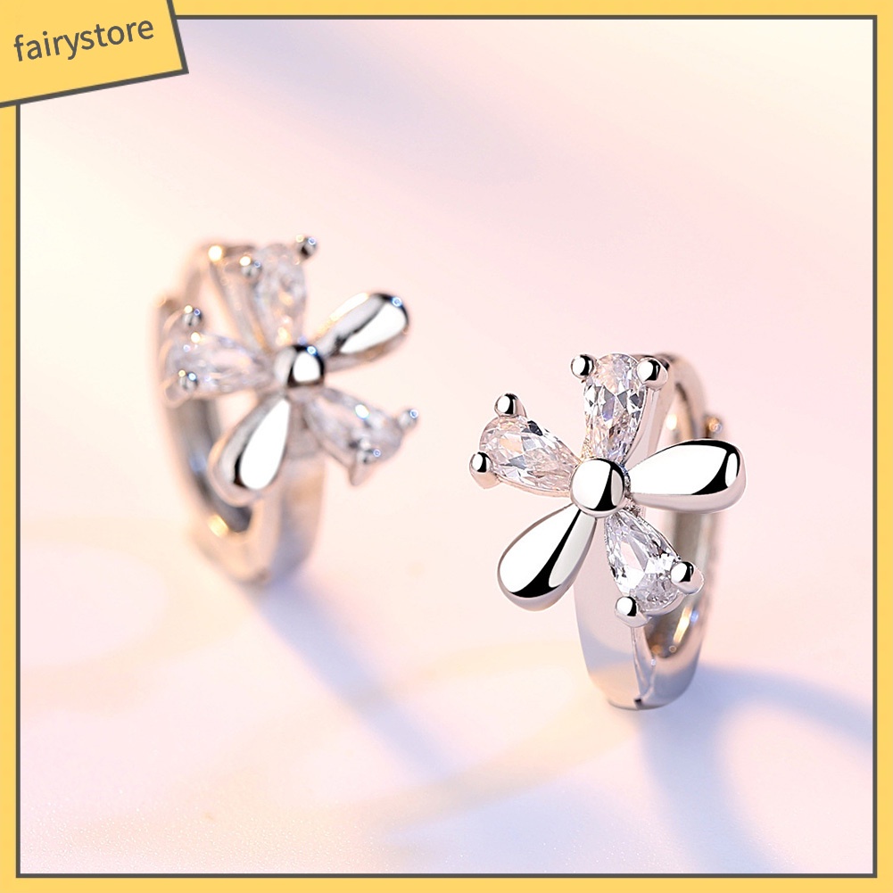 Bông Tai Hình Hoa Đính Đá Zircon Ngọt Ngào Cho Nữ