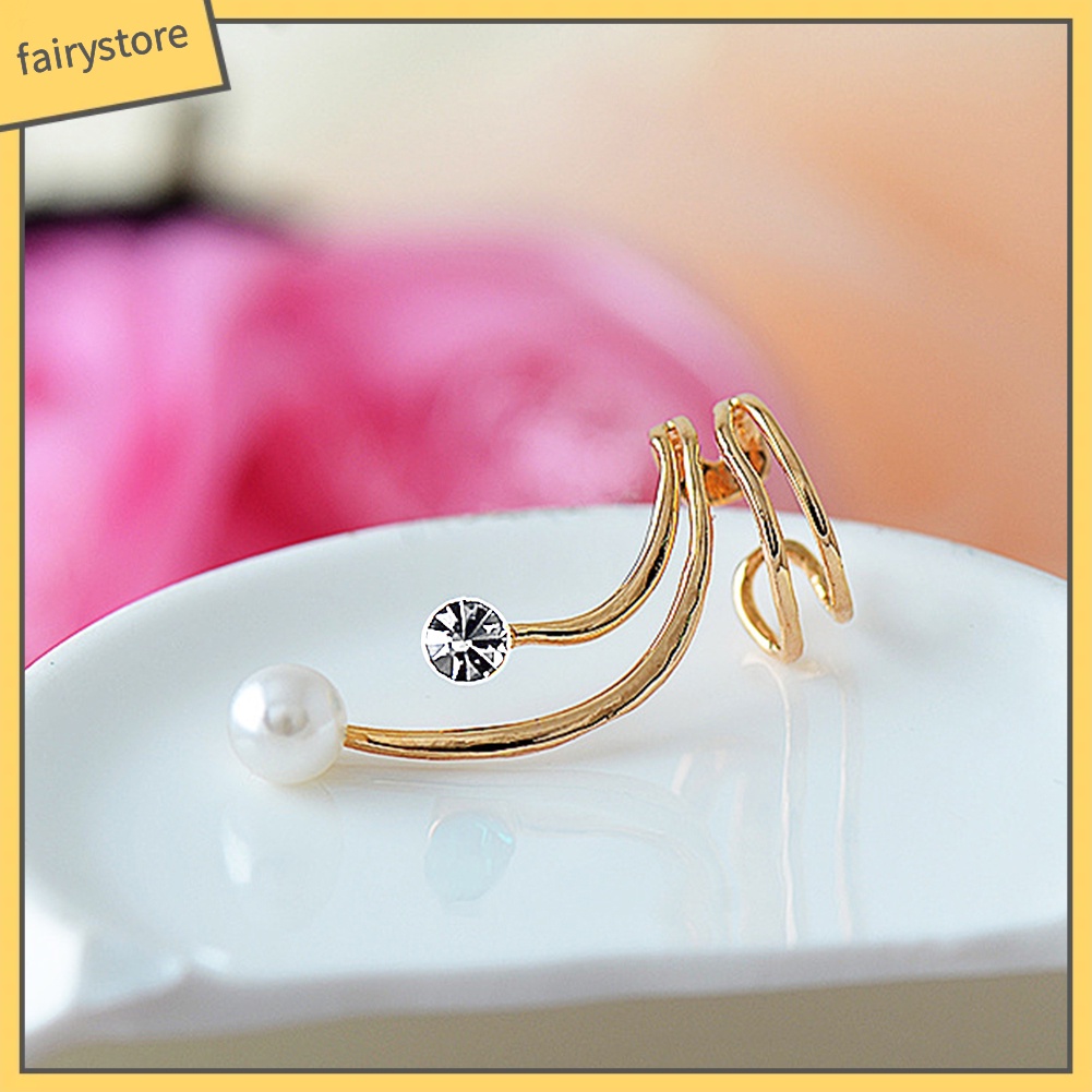 1 Khuyên Kẹp Vành Tai Đính Đá / Ngọc Trai Nhân Tạo Thời Trang