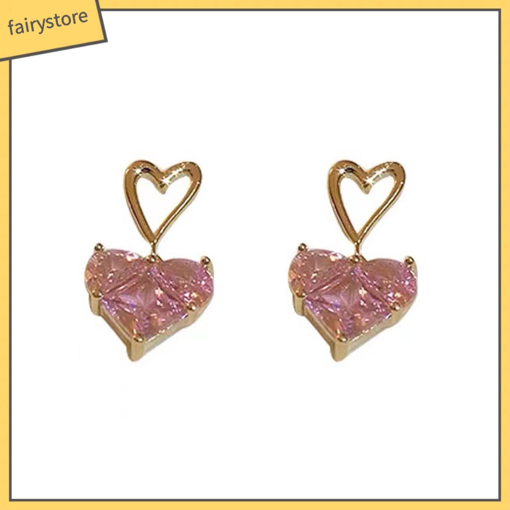 Set 1 / 1 Cặp Bông Tai / Vòng cổ Hình Trái Tim Đính Pha Lê Lấp Lánh Thời Trang Cho Nữ