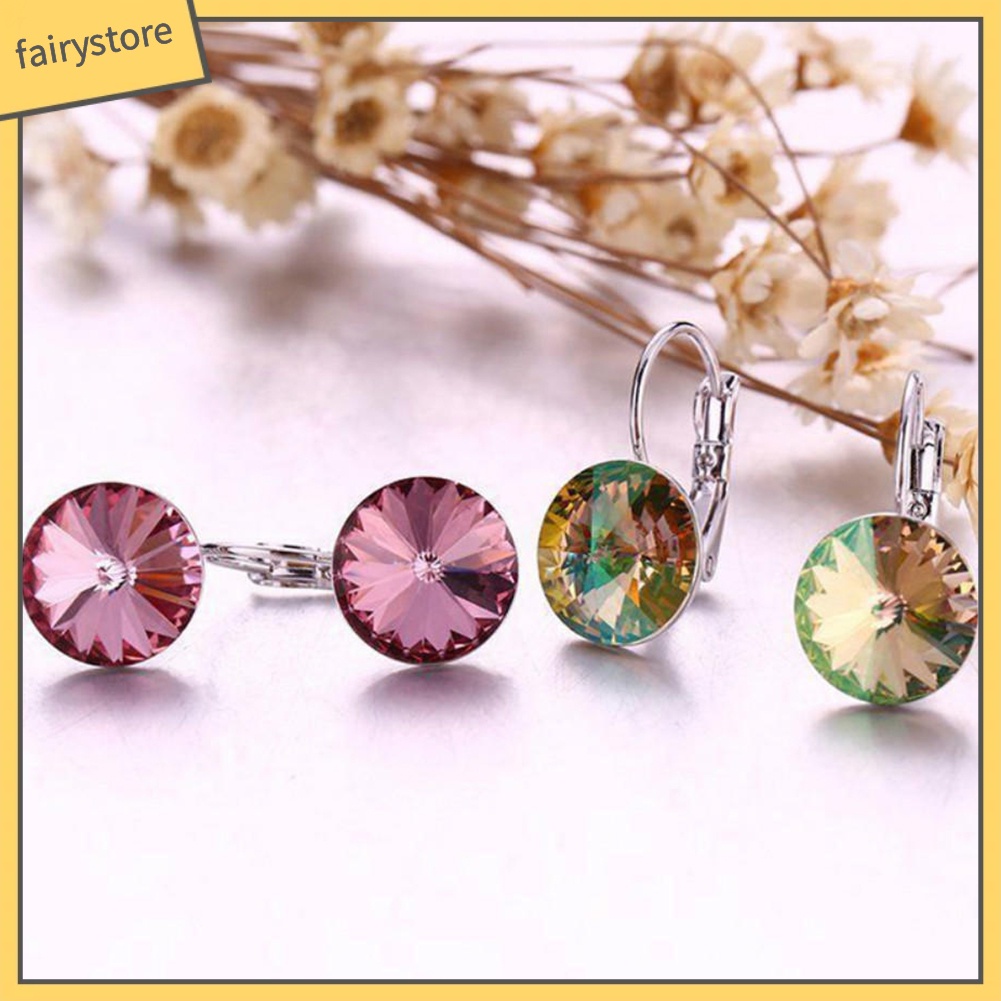 Đôi Bông Tai Hình Tròn Đính Đá Thời Trang Cho Nữ