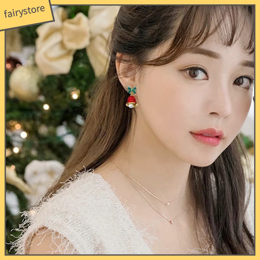 Bông Tai Hình Chuông Gió / Nơ Đính Đá / Ngọc Trai Giả Thời Trang Giáng Sinh Cho Nữ