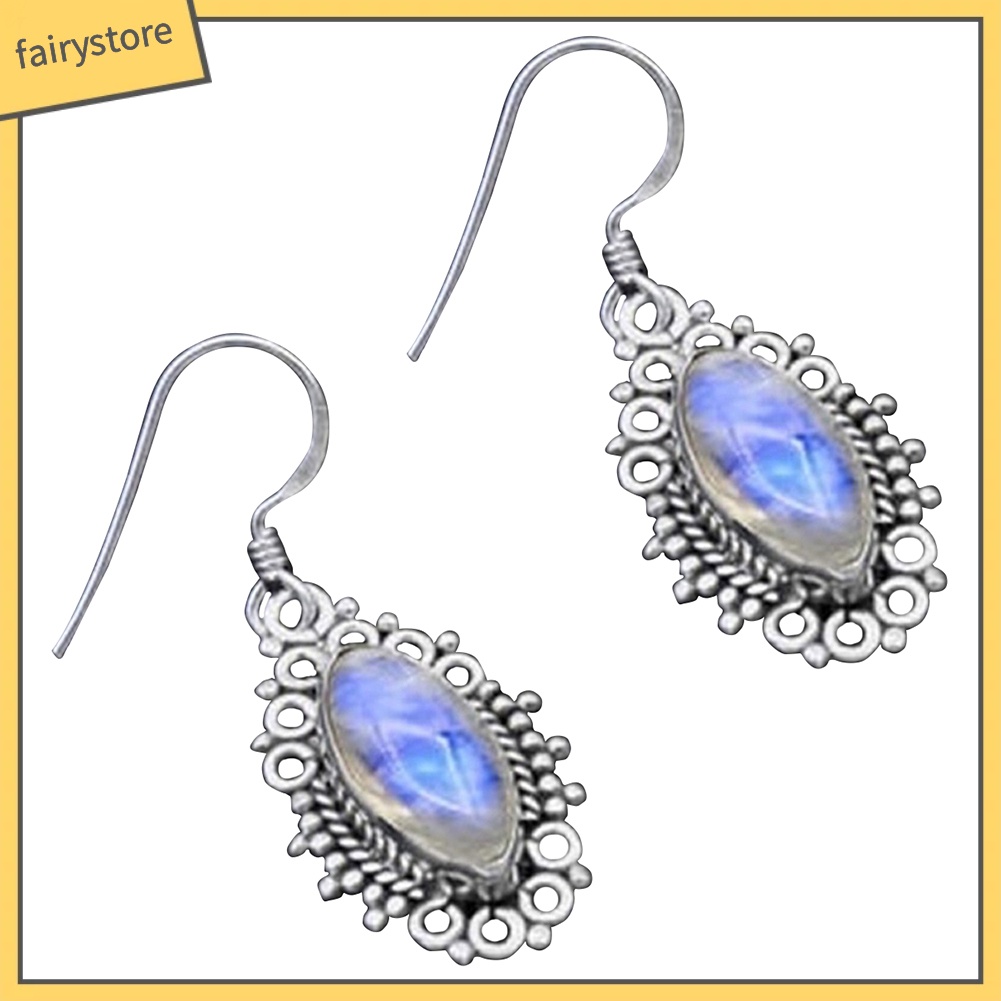 Khuyên Tai Móc Đính Đá Mặt Trăng Nhân Tạo Phong Cách Vintage