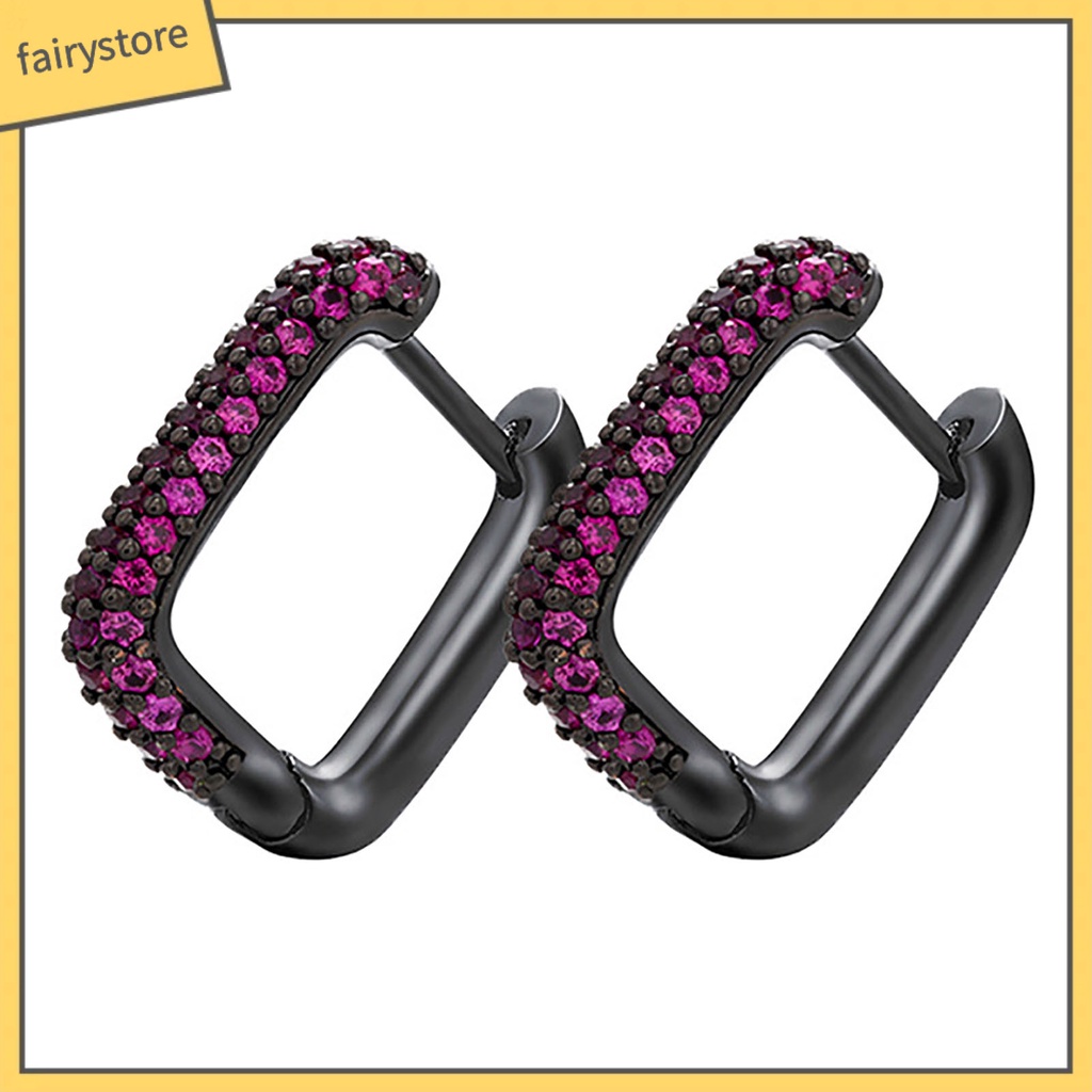 1 Đôi Bông Tai Hình Vuông Đính Đá Mạ Điện Không Gây Dị Ứng Phong Cách Vintage Phương Tây