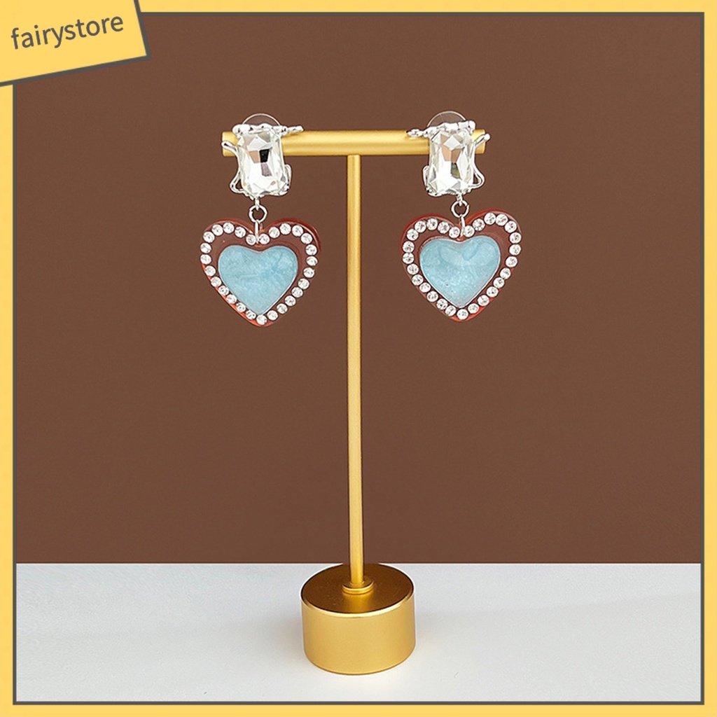 1 Đôi Bông Tai Hình Trái Tim Đính Đá Zircon Phong Cách Vintage