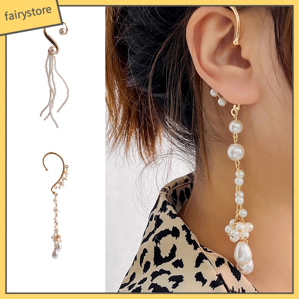 1 Khuyên Tai Dạng Kẹp Không Cân Xứng Đính Ngọc Trai Nhân Tạo Thời Trang