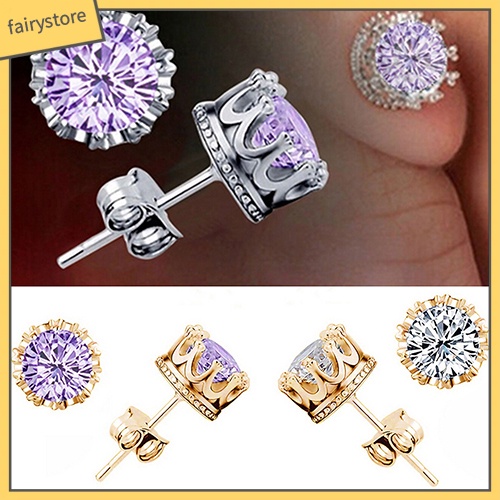 Bông Tai Mạ BạC HìNh Vương MiệN ĐíNh Đá ThờI Trang