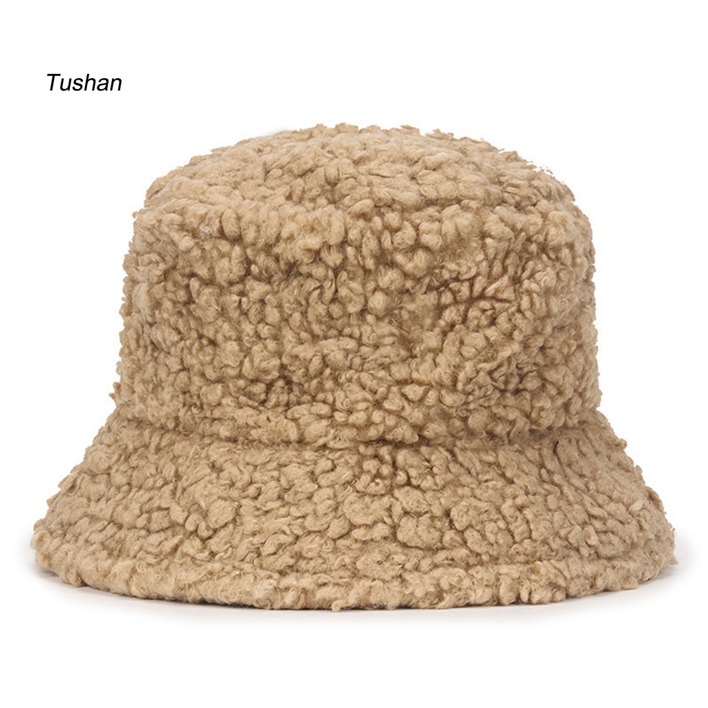 Mũ Bucket Giả Lông Cừu Thân Thiện Với Da Có Thể Điều Chỉnh Cho Nữ