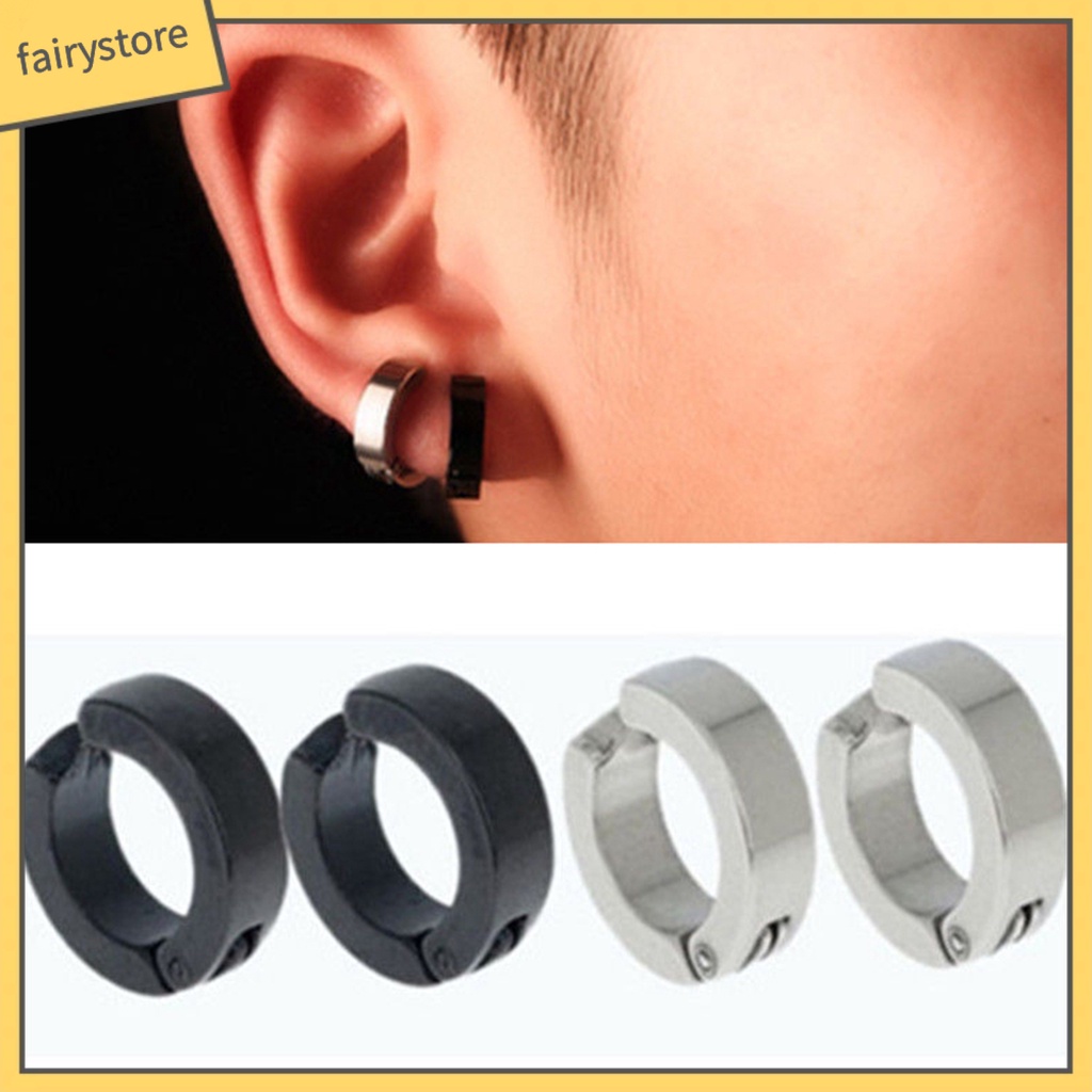 Khuyên Kẹp Vành Tai Tròn Bằng Thép Không Gỉ Phong Cách Punk Cá Tính Dành Cho Nam