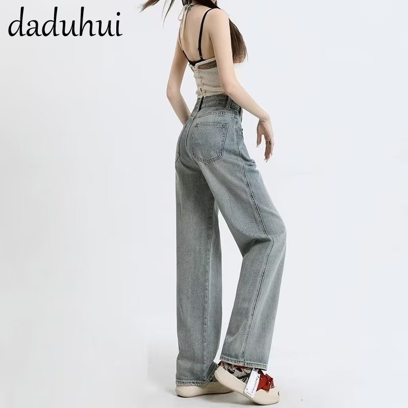 Daduhui New American Ins Retro Light-colored Jeans Female Niche High Waist Wide Leg Pants Large Size Trousers