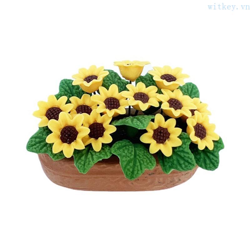 Chậu Cây Hoa Hướng Dương Nhân Tạo Mini Bằng Resin Kích Thước 1 / 12 Dùng Trang Trí Nhà Búp Bê / Tiểu