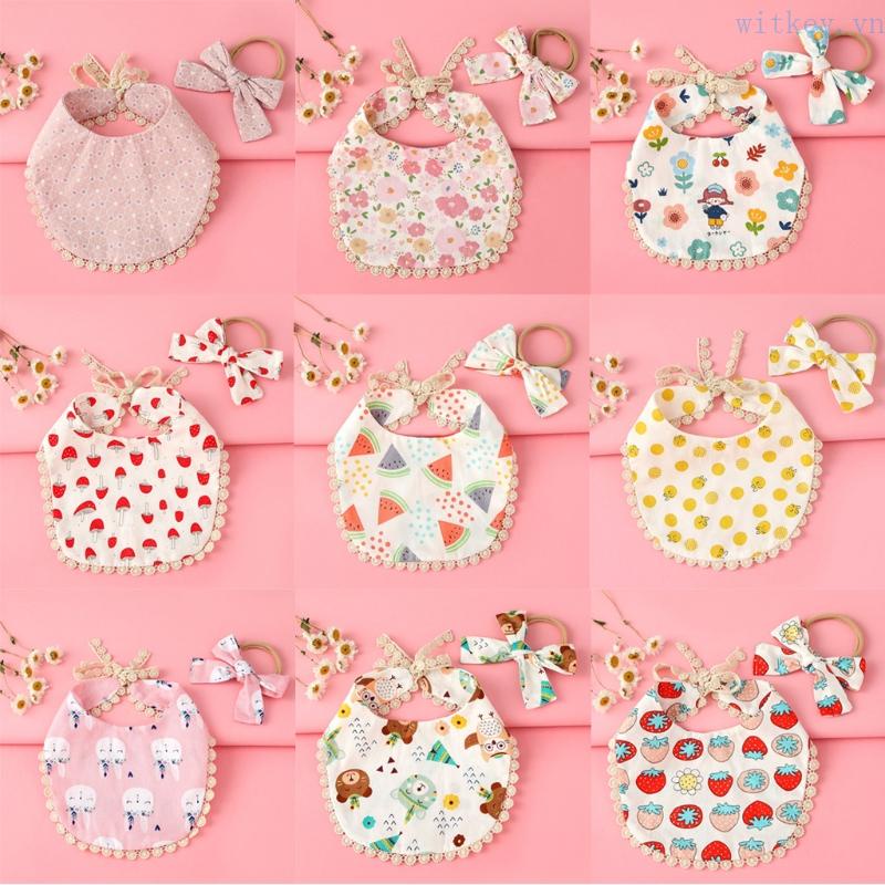 Yếm Ăn Tam Giác Vải Cotton Mềm Đính Nơ Xinh Xắn