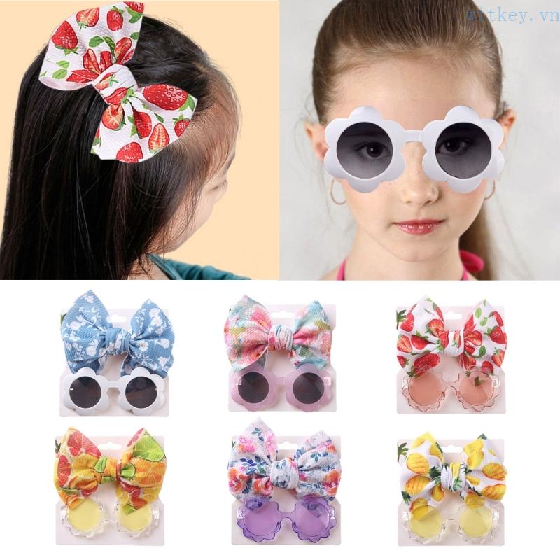 Bộ Kính Mát Và Băng Đô Nơ Hình Hoa Dành Cho Bé Gái