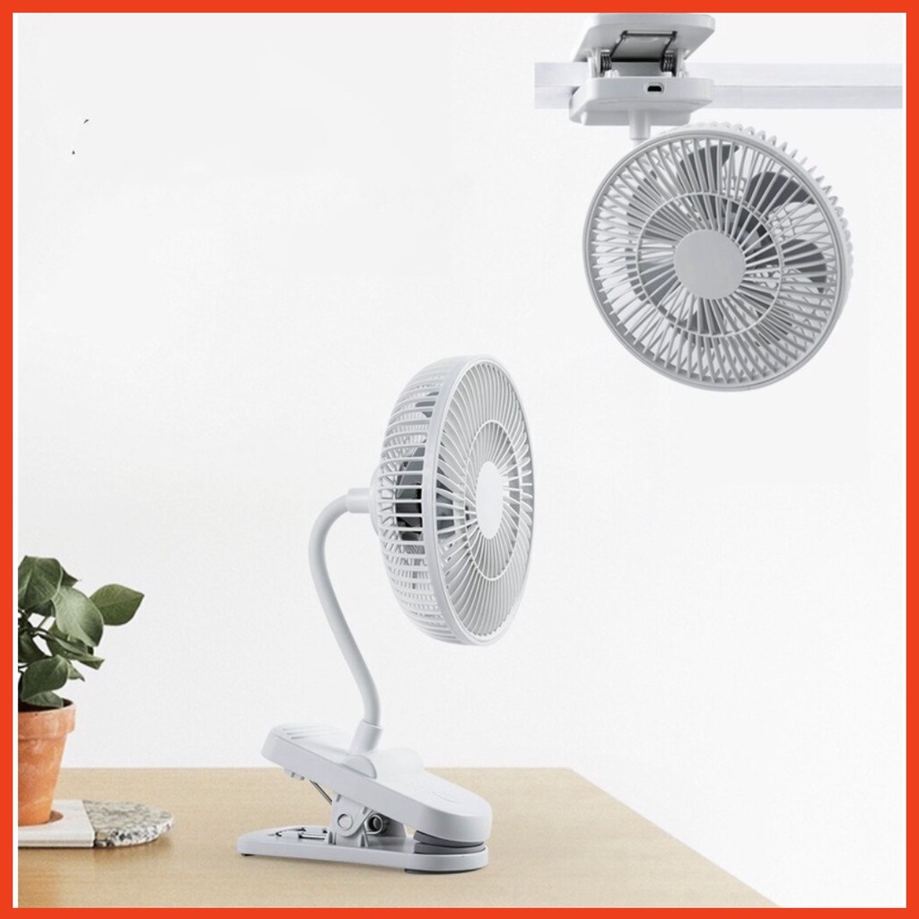 quạt tích điện mini kẹp xe đẩy xoay 360 tích hợp 4 cấp gió