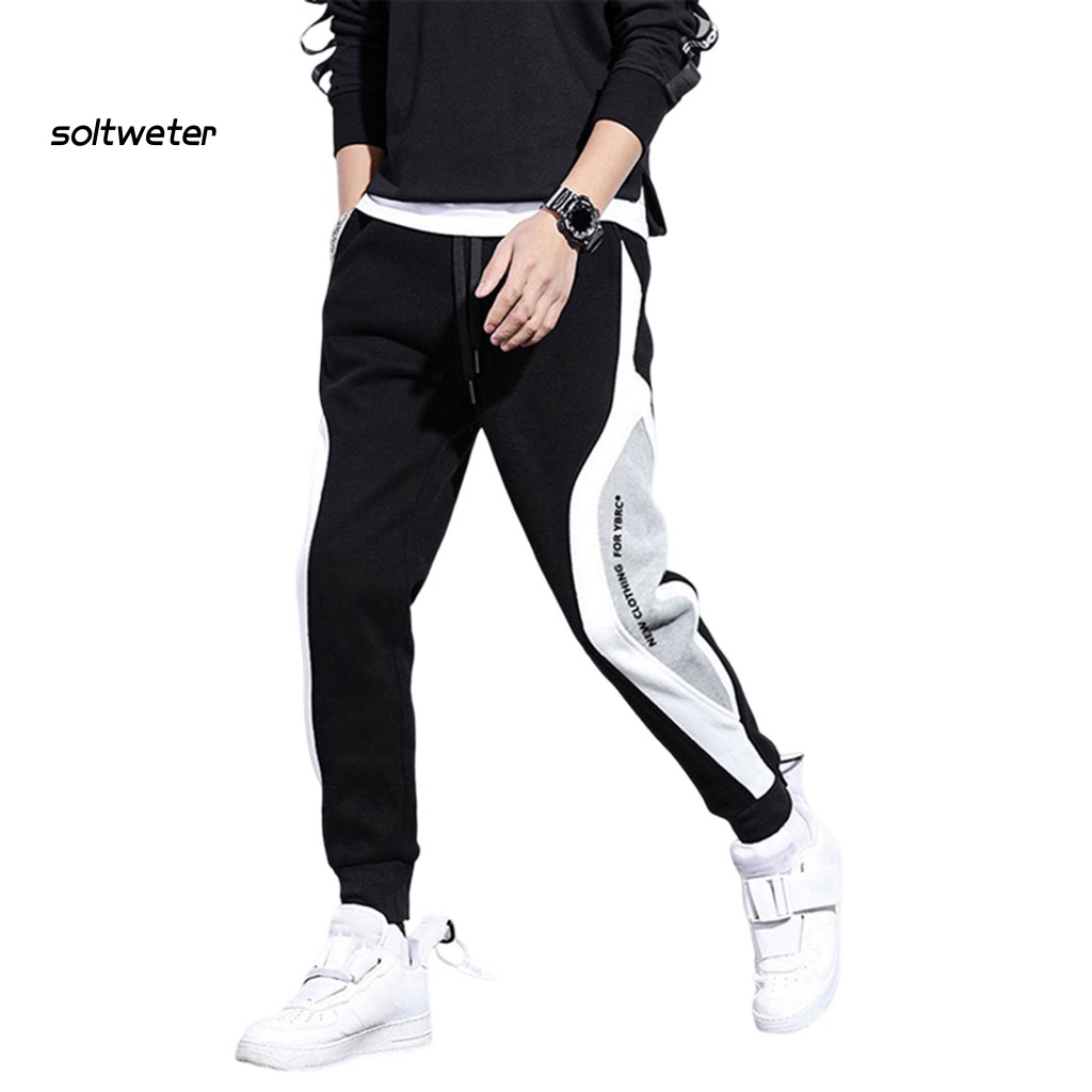 Quần Thể Thao Lưng Thun Lót Lông Dày Dặn Chống Gió Màu Sắc Khối Lập Phương Thời Trang Thu Đông Cho Nam