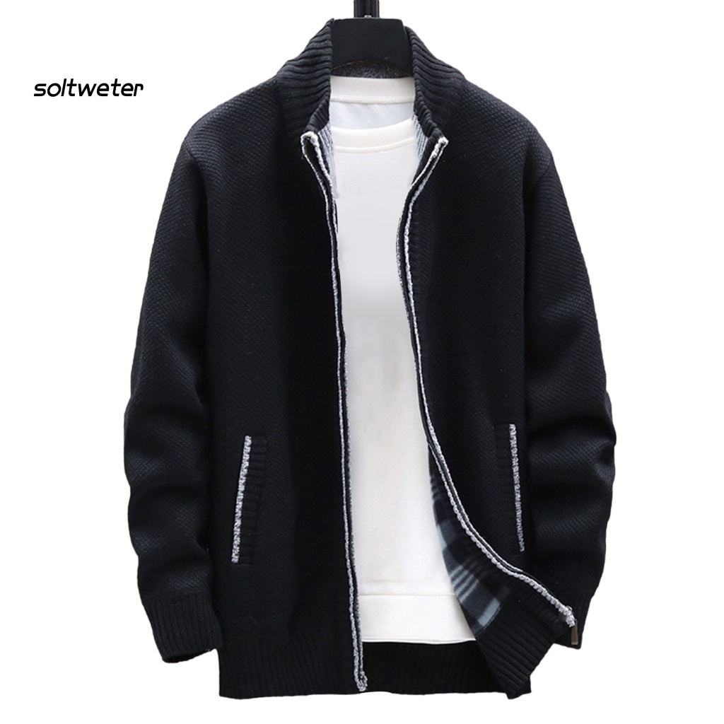 Áo Khoác Cổ Đứng Tay Dài Màu Trơn Dày Dặn Thời Trang Thu Đông Cho Nam