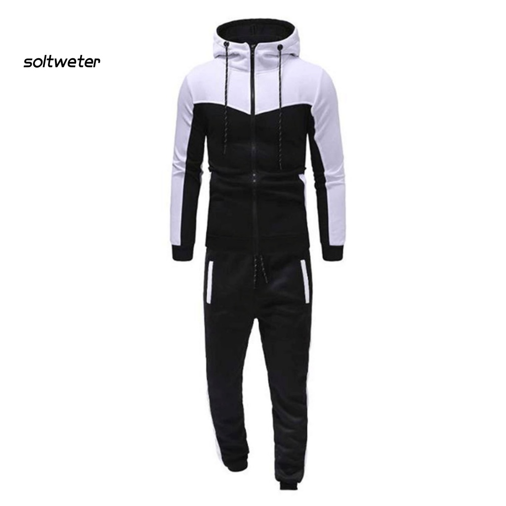 Bộ Đồ 2 Món Áo Khoác Có Mũ Trùm Phối Màu Tương Phản Thoáng Khí Phối Dây Rút Cá Tính Cho Nam