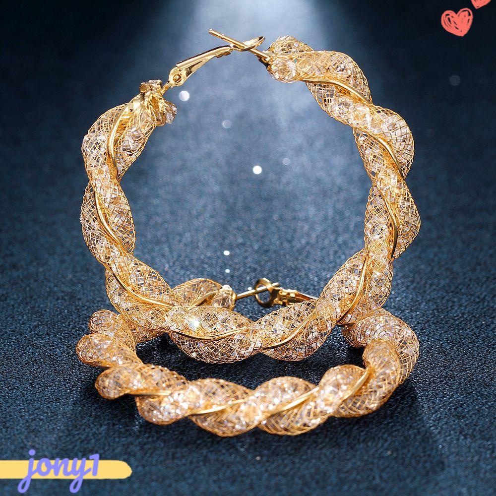 Khuyên Tai Tròn Rỗng Đính Khối Hình Học Thanh Lịch