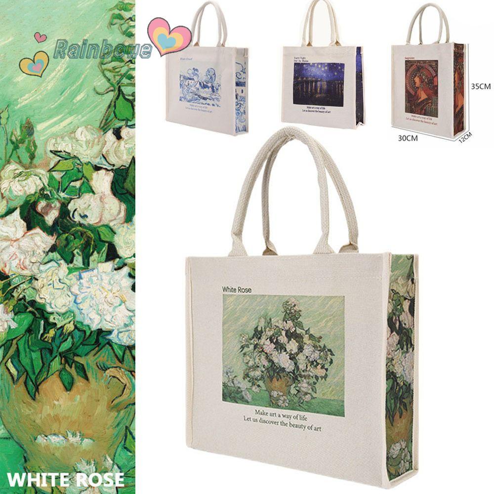 Túi Xách Canvas Họa Tiết Cầu Vồng Đơn Giản Phong Cách Nhật Bản