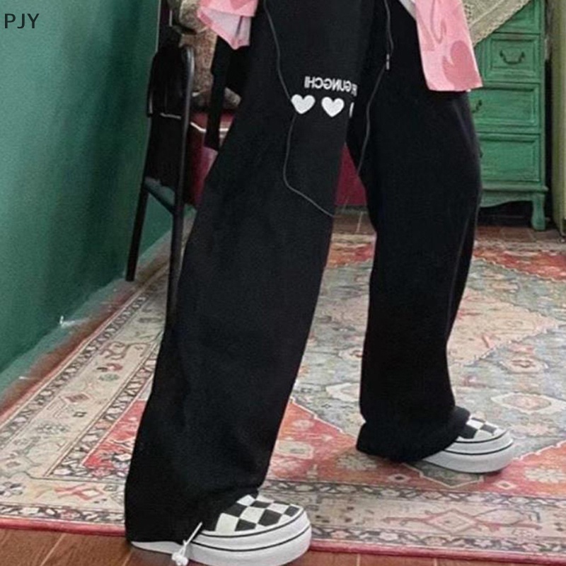 Quần Dài Lưng Cao Ống Rộng Dáng Suông Kiểu Harajuku Đường Phố Cho Nữ